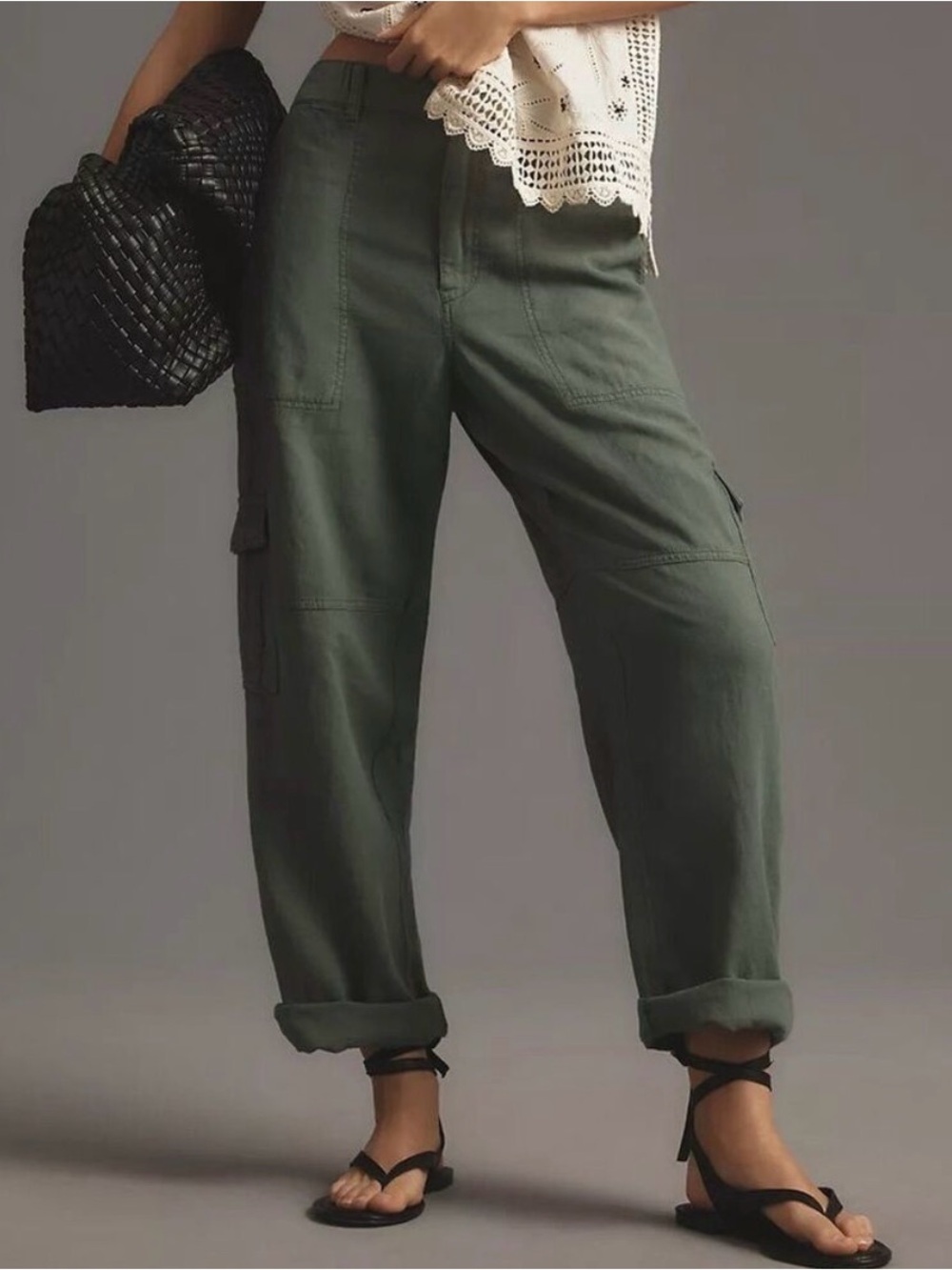 Pilcro by Anthropologie Olive Green Cargo Pants Linen Blend size small S